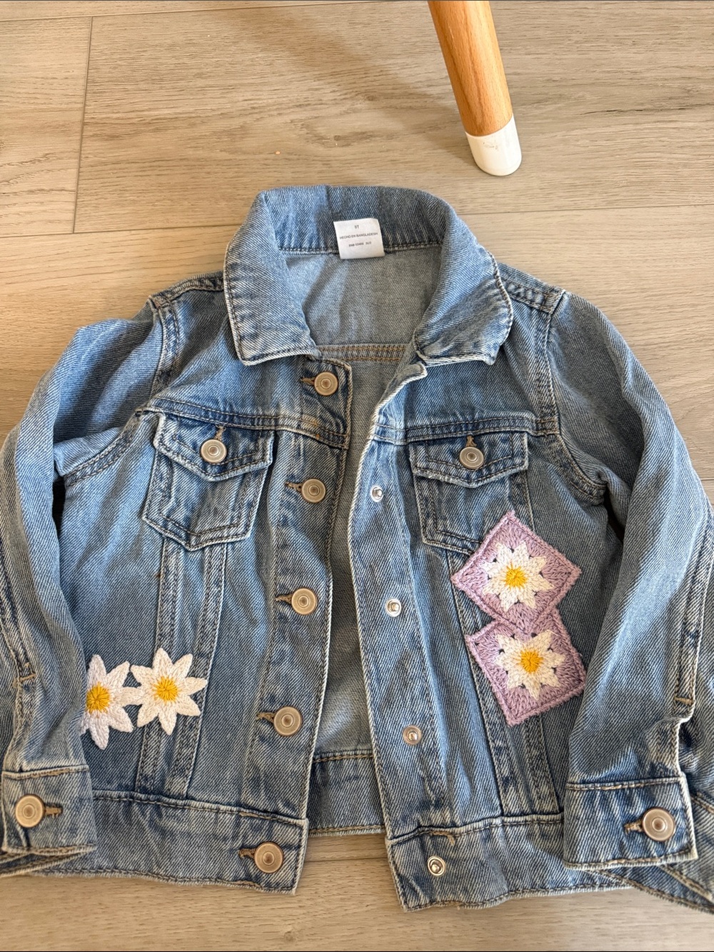 Kids Light Blue Denim Jacket with Floral Patches